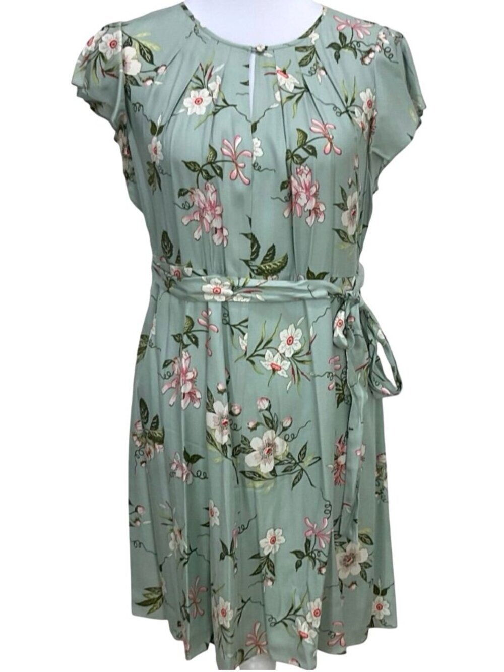 Rebecca Taylor Green Floral Silk-Blend Flutter Sleeve Dress Size 10